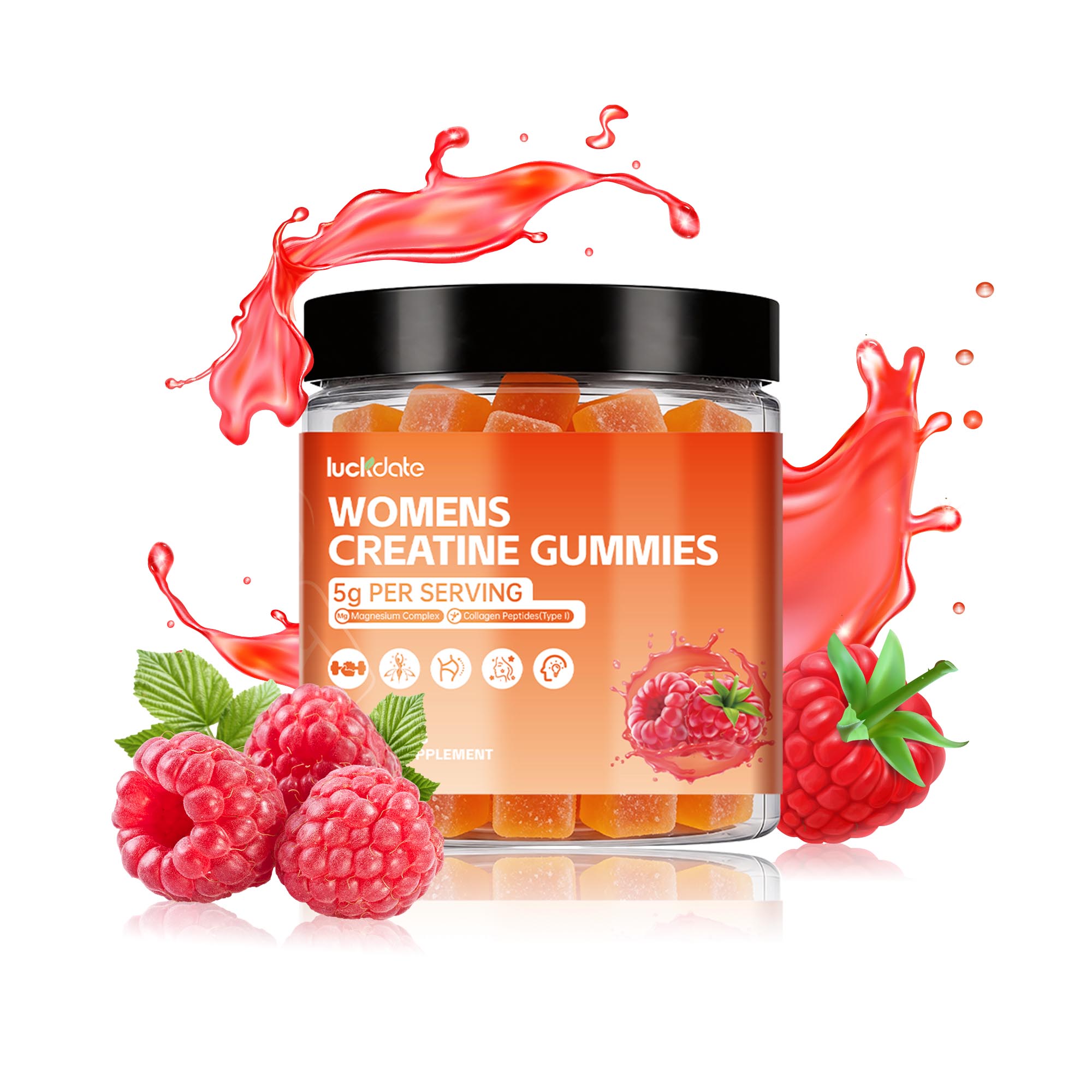 LuckDate Creatine Gummies for Women – Fortified with Creatine Monohydrate, Magnesium & Collagen | Supports Energy, Cognitive Health & Post-Workout Recovery, Promotes Muscle & Skin Wellness – Sugar-Free, 120